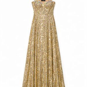 Grace Karin Gold Sequin Strapless Evening Gown | Sparkly Formal Party Dress